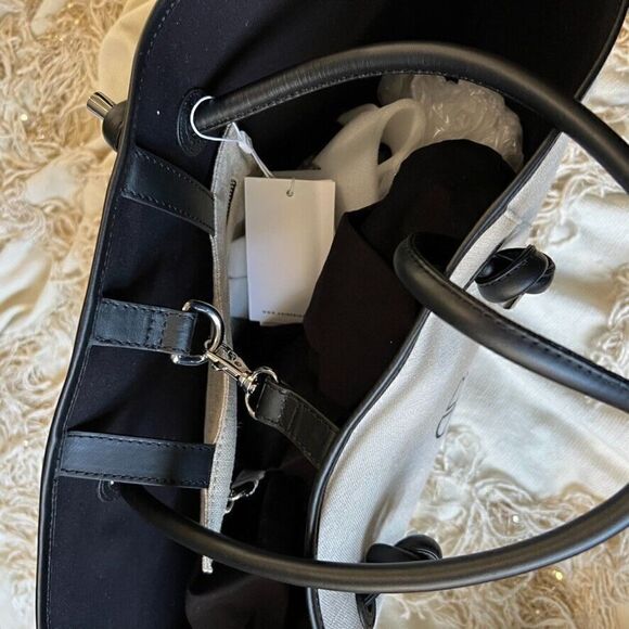 ANINE BING Taylin Linen Tote Bag Beige Brown Silver Hardware NEW - Picture 7 of 10